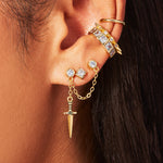 Dagger Double Stud Chain Earring
